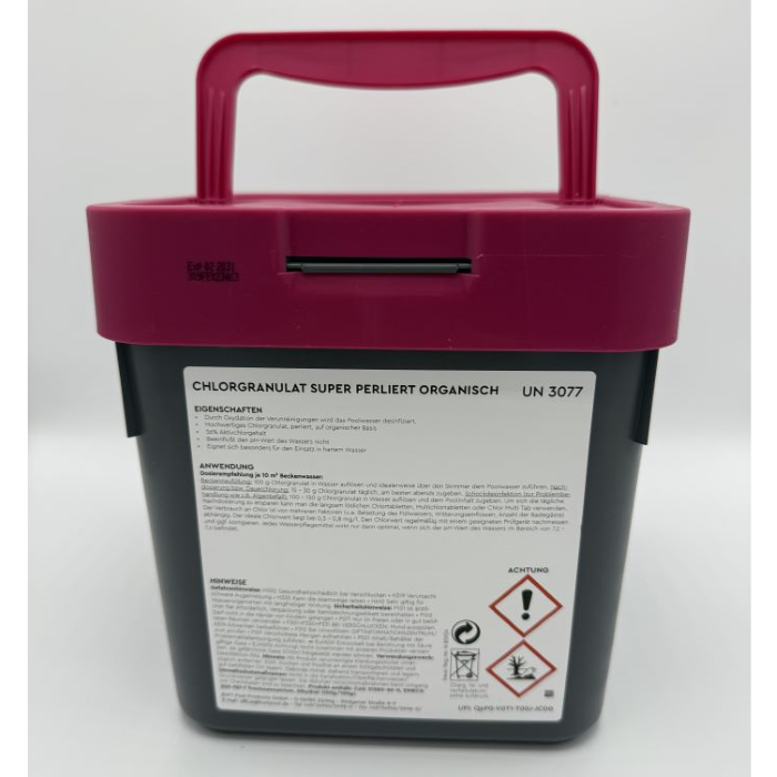 BWT Chlorgranulat super perliert, 5 kg, Dosierung und Sicherheitshinweise an der Rückseite