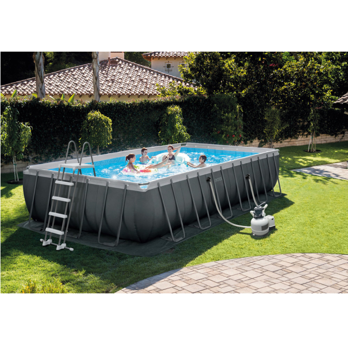 Intex Frame Pool Ultra Quadra XTR 732x366x132 cm, Kombianlage, Reinigungsset, Volleyballset