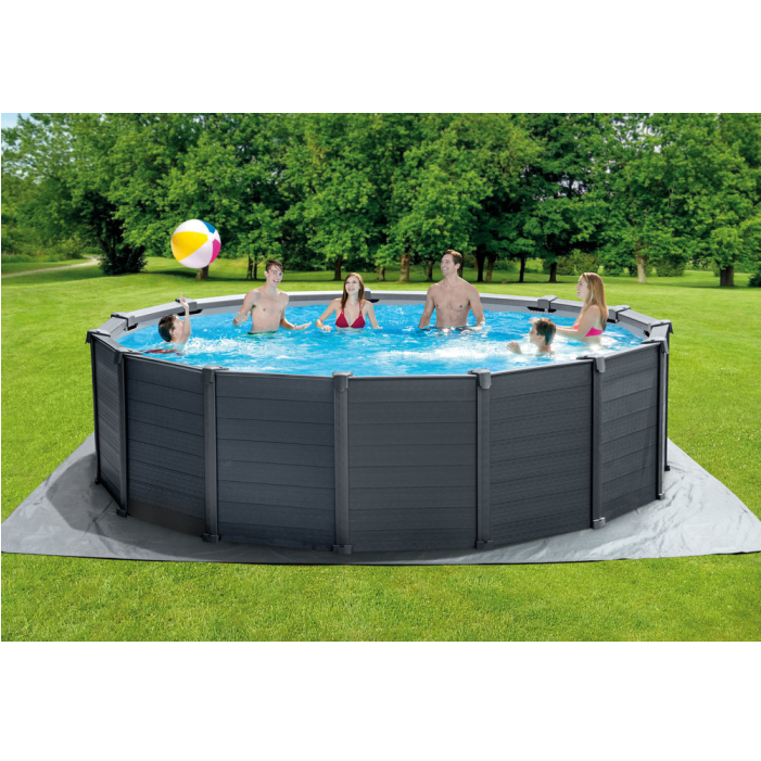 Intex Frame Pool Graphit Ø 478x124 cm, inkl. Kombianlage, Skimmer+Halterung, Reinigungsset