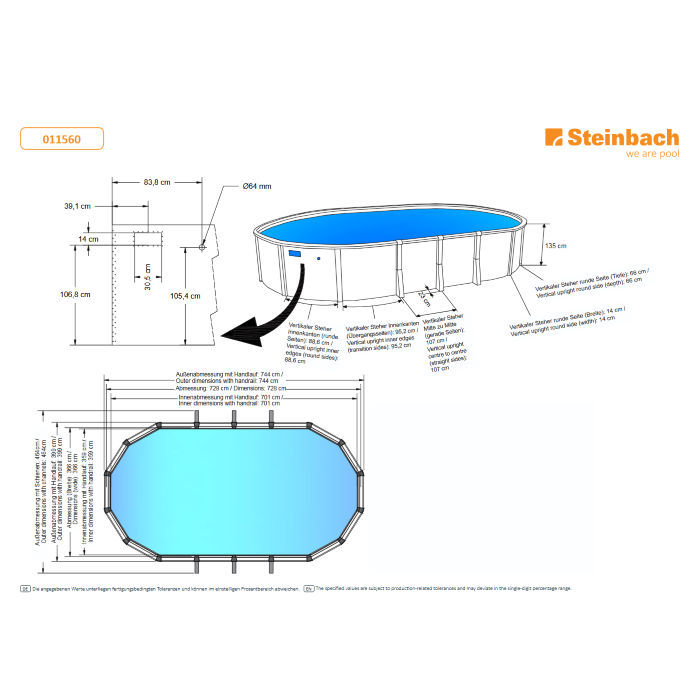 Steinbach Stahlwandpool Grande oval 730x366x135 cm