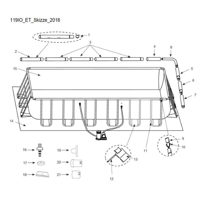 Intex Horizontale Stange A, L 1305 mm, Quadra XTR